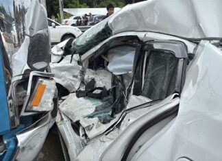 Car Collides with 22-Wheeler in Pattaya, Female Driver Critically Injured