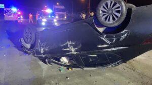 Car Flips Over After Driver Crashes into Pole Near Pattaya