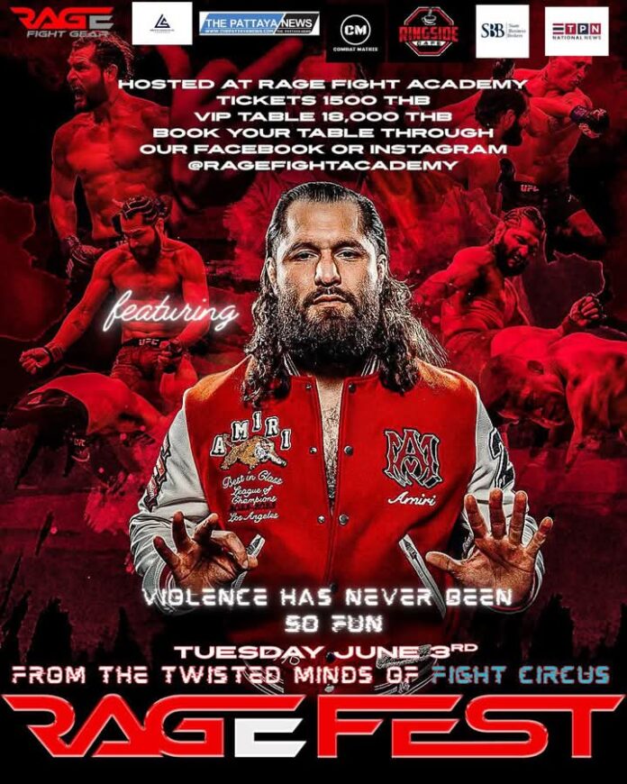 Легенда UFC Хорхе Gamebred Масвидал появится на Rage Fest в Паттайе в следующий вторник, 3 июня!