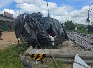 Pickup Truck Crash Topples 12 Power Poles, Causes Blackout and Road Closure in Sri Racha