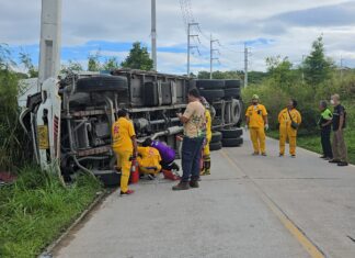 Tragisk lastbilsolycka i Sri Racha, bromsfel lämnar en person död, två skadade, sex fordon förstörda