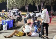 Fulle russiske turister slåss utenfor nærbutikken i Pattaya, venn slått bevisstløs av feilrettet slag