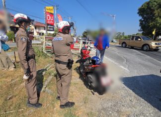 64-Year-Old Thai Man Narrowly Escapes Death After His Motorcycle Crashes Through Railway Barrier and Is Struck by Train in Sri Racha