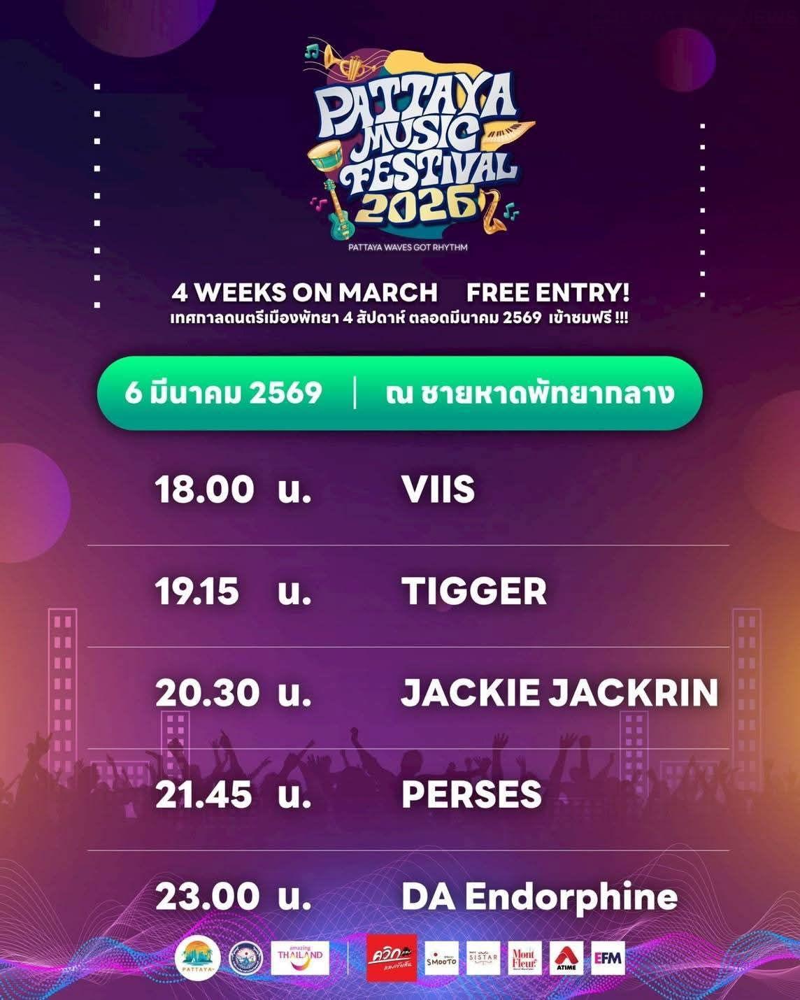 Pattaya Gears Up For Explosive Start to Music Festival 2026 with Free Beach Concerts This Weekend