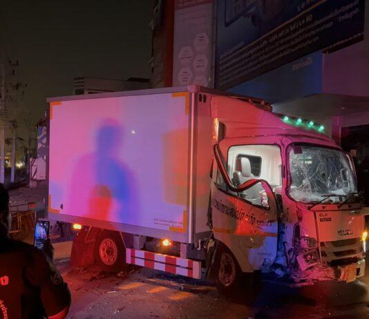 Woman Driving Small Delivery Truck Falls Asleep at the Wheel, Crashes into Electric Pole in Banglamung