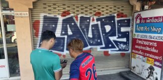 CCTV Captures Clear Footage of Two Foreign Vandals Spray-Painting Pet Food Shop Door in Pattaya