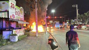 Russian Driver’s Modified Mazda 3 Bursts into Flames Just Meters from Pattaya Repair Shop