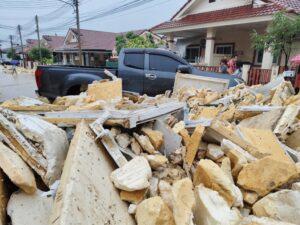 Foam Waste from Illegal Dump Floods Thai Village in Sri Racha After Wall Collapses in Heavy Rain