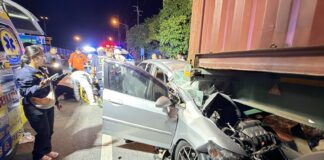 Factory Worker Seriously Injured After Sedan Crashes Into Rear of Parked 18-Wheeler Near Pattaya