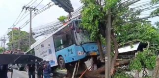 バンコクのラートプラオ通りでバスが衝突し、10人が負傷。バス運転手はブレーキの故障が原因だと主張。