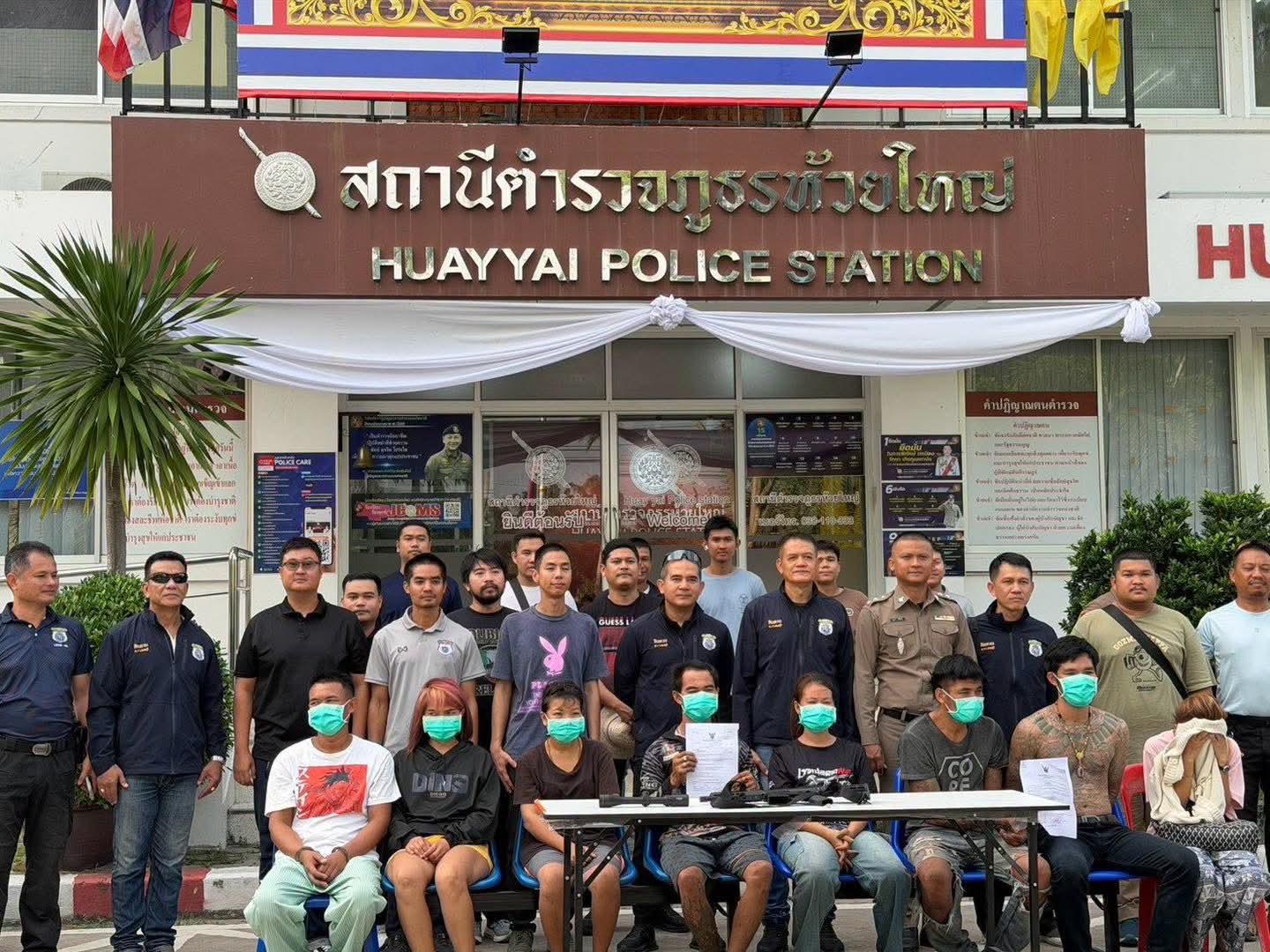 Police Launch Sweep in Huai Yai as 100 Officers Raid 6 Locations, Arrest 8 People with BB Gun, 9mm Ammo, and Meth FB_IMG_1786871442708